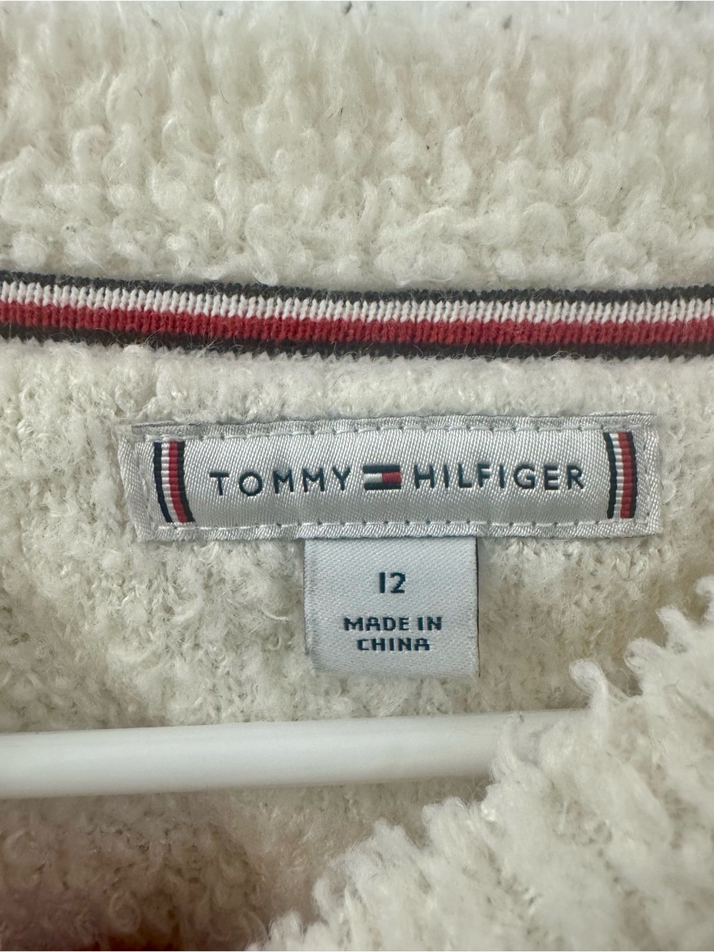 Tommy Hilfiger Cozy Pink & White Striped Fluffy Chenille Crewneck Sweater - Picture 3 of 3